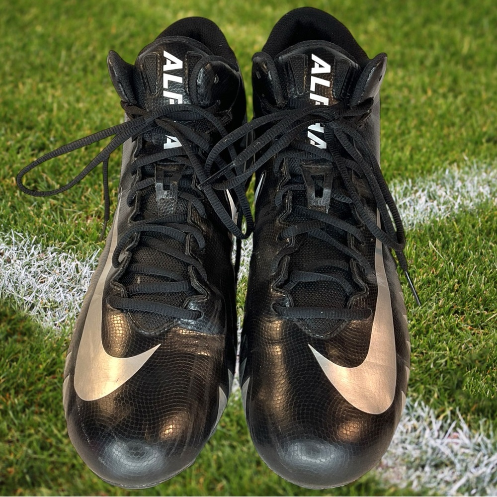 Nike Alpha Menace Varsity Black/Silver Mid Football Cleats Size 14 SN#880137-001